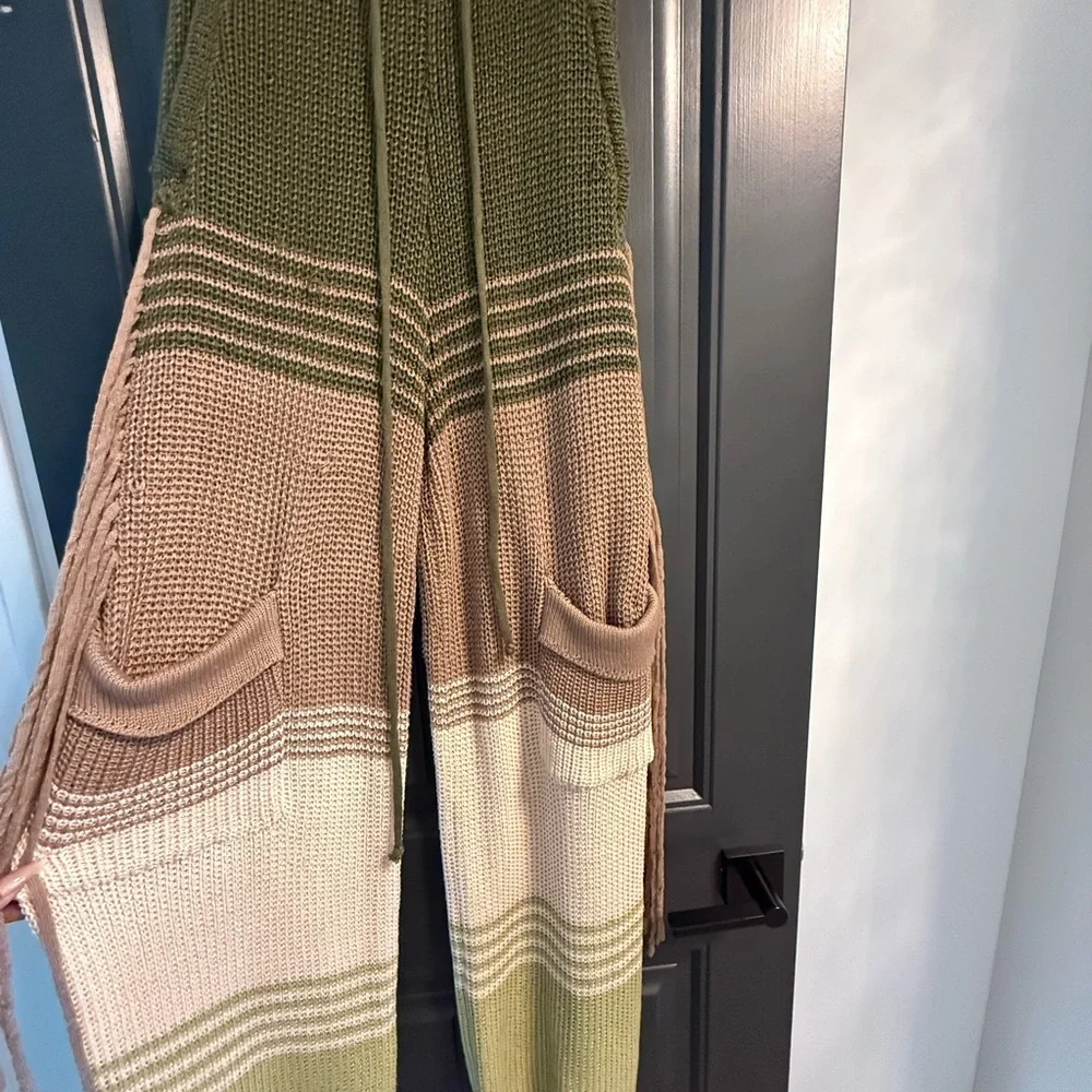 Green and Cream Knit Pants